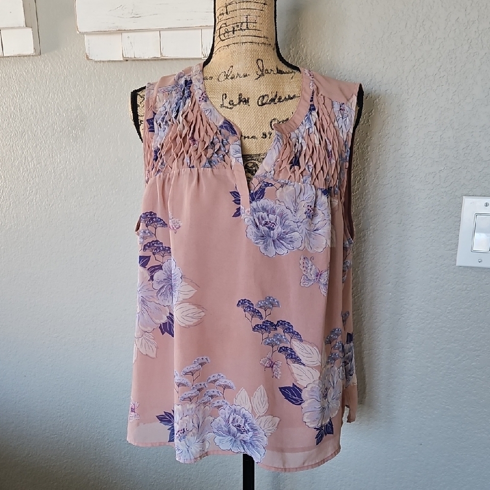 Daniel Rainn Smocked Sleeveless Blouse